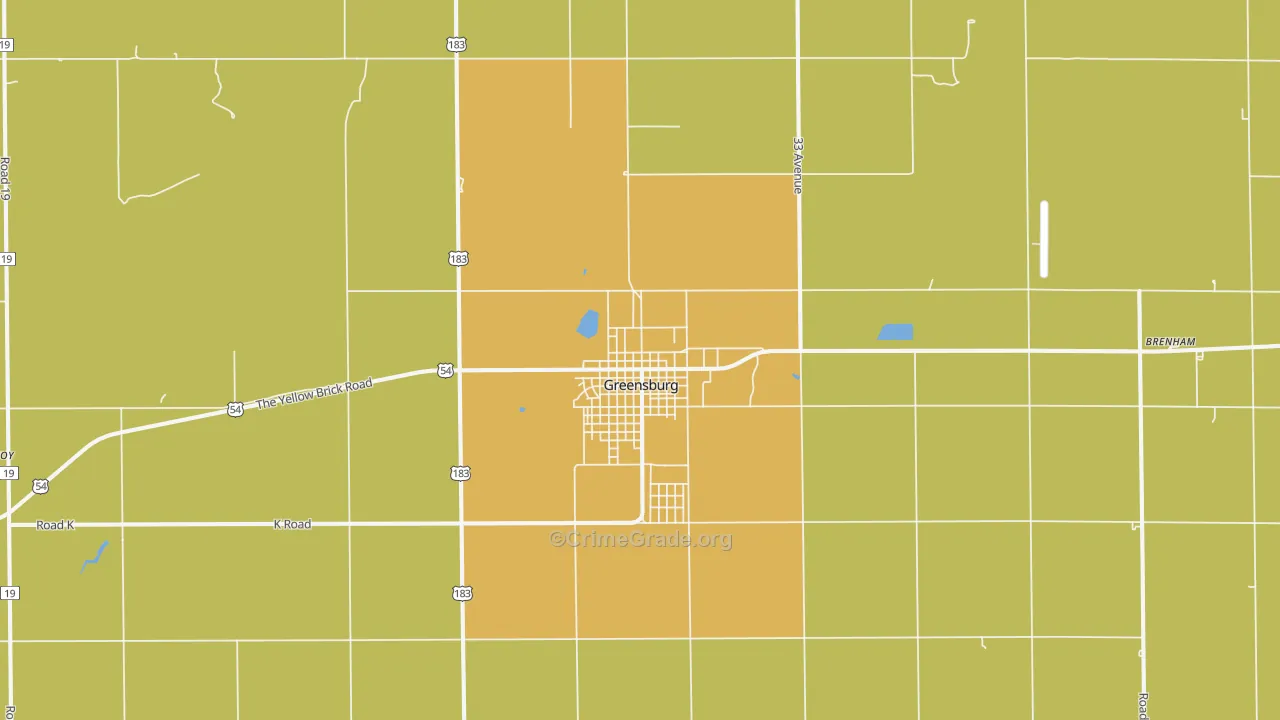 Greensburg, KS Map of Burglary Rates
