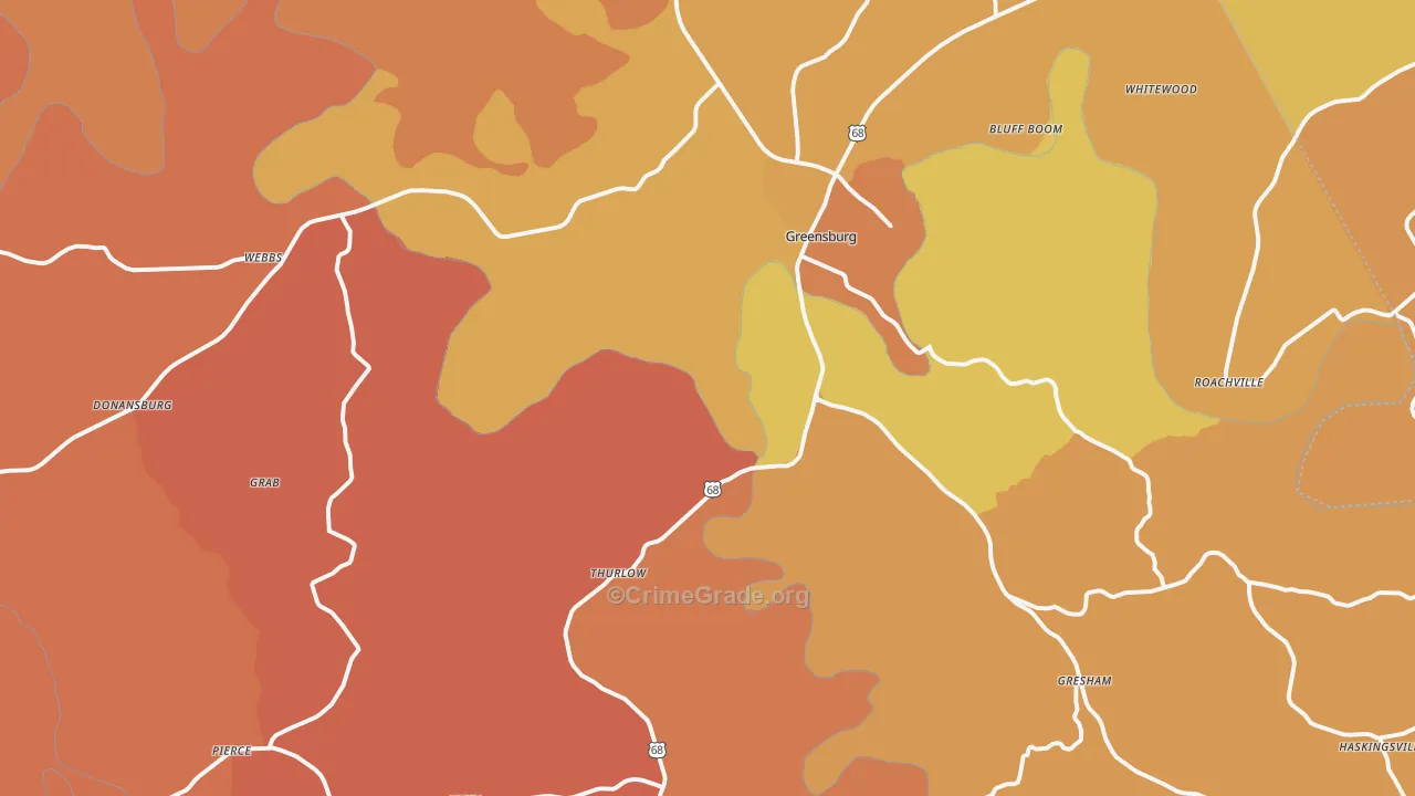 Greensburg, KY Map of Burglary Rates
