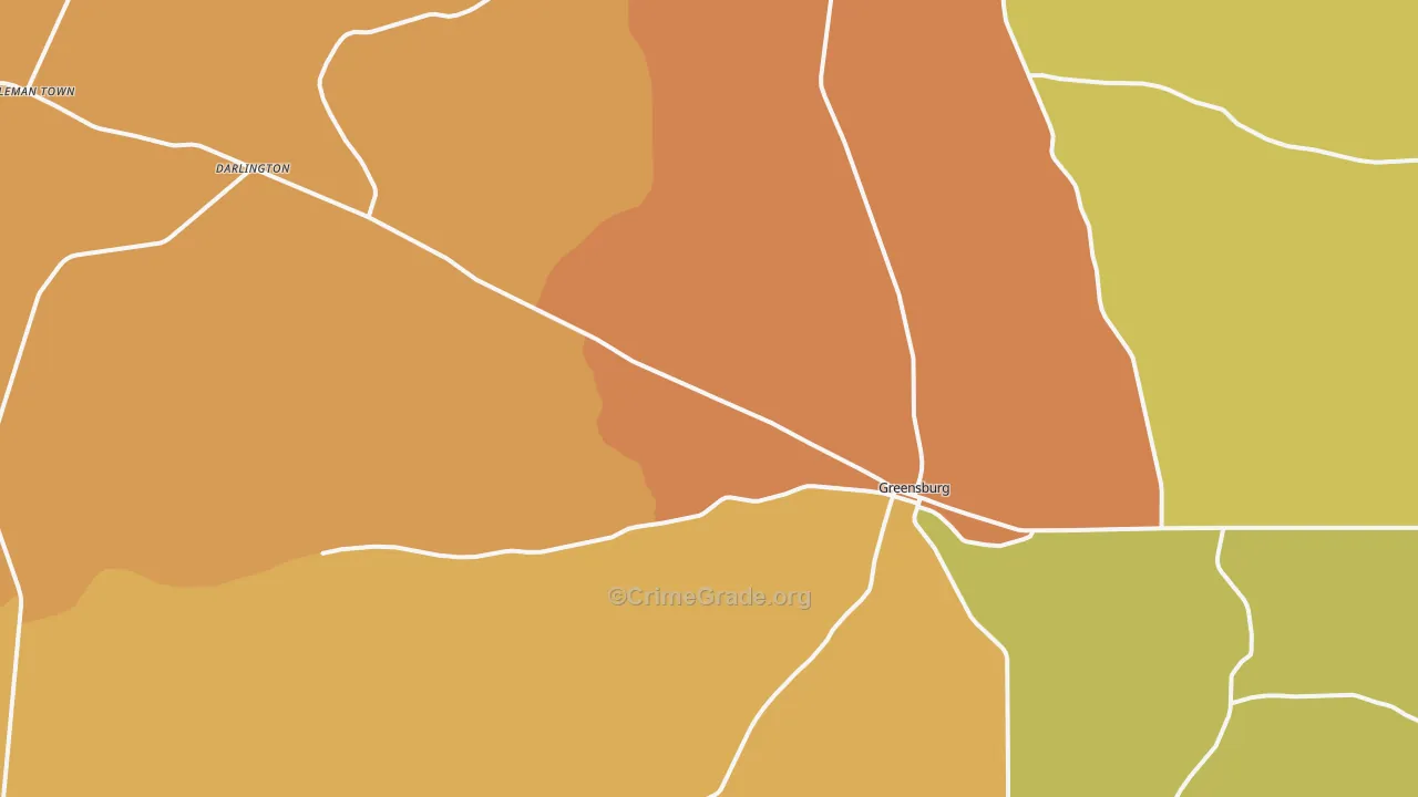 Greensburg, LA Map of Burglary Rates