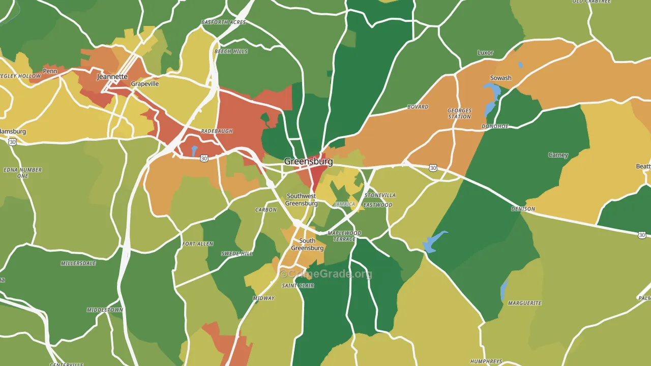 Greensburg, PA Map of Burglary Rates