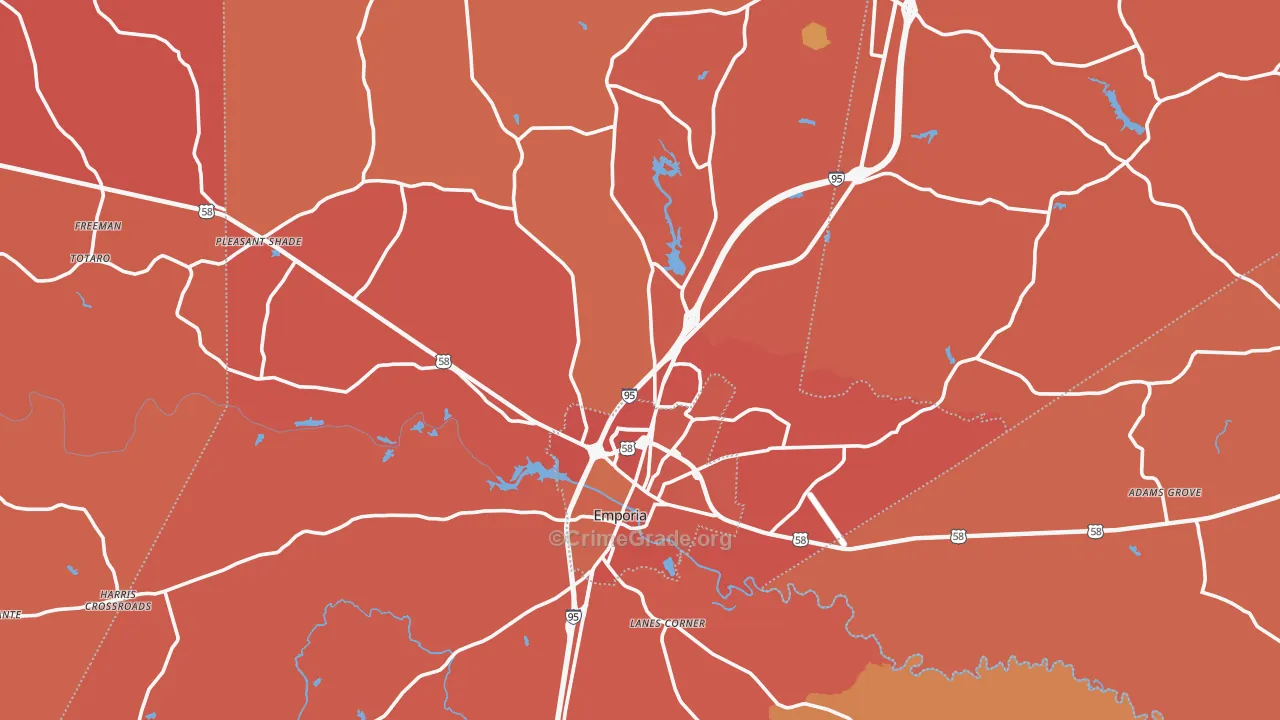 Greensville County, VA Map of Burglary Rates