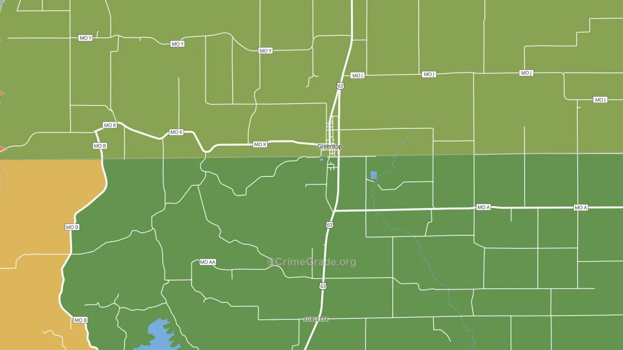 Greentop, MO Map of Burglary Rates
