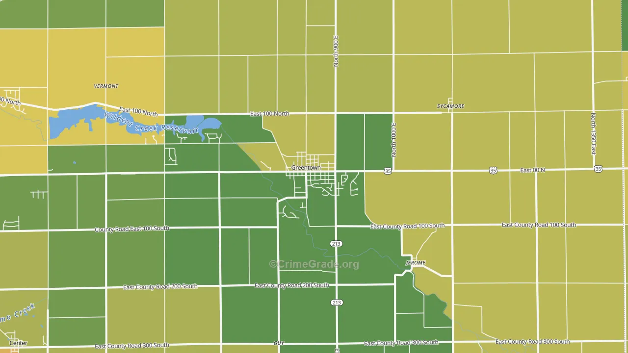 Greentown, IN Map of Burglary Rates