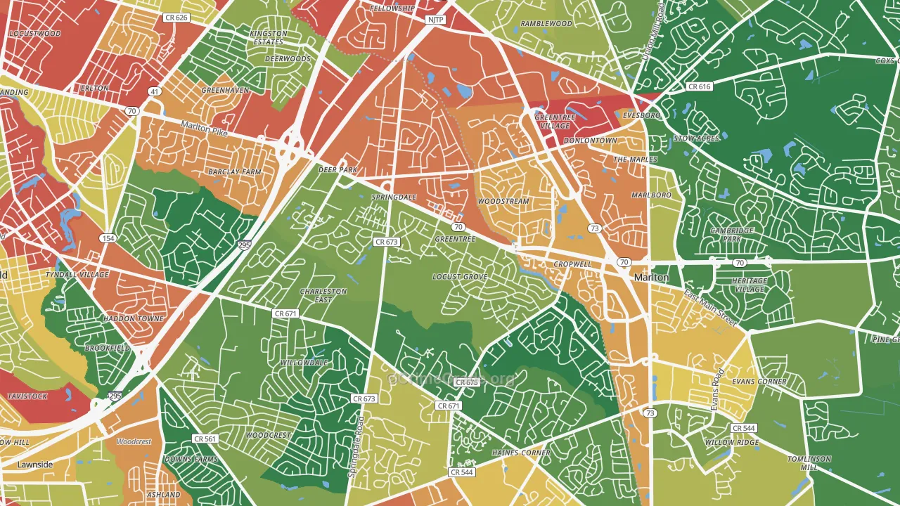 Greentree, NJ Map of Burglary Rates
