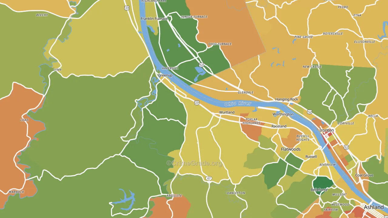 Greenup County, KY Map of Burglary Rates