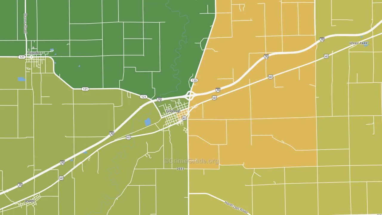 Greenup, IL Map of Burglary Rates
