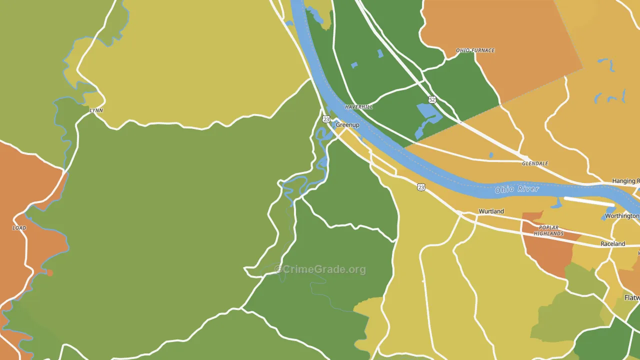Greenup, KY Map of Burglary Rates