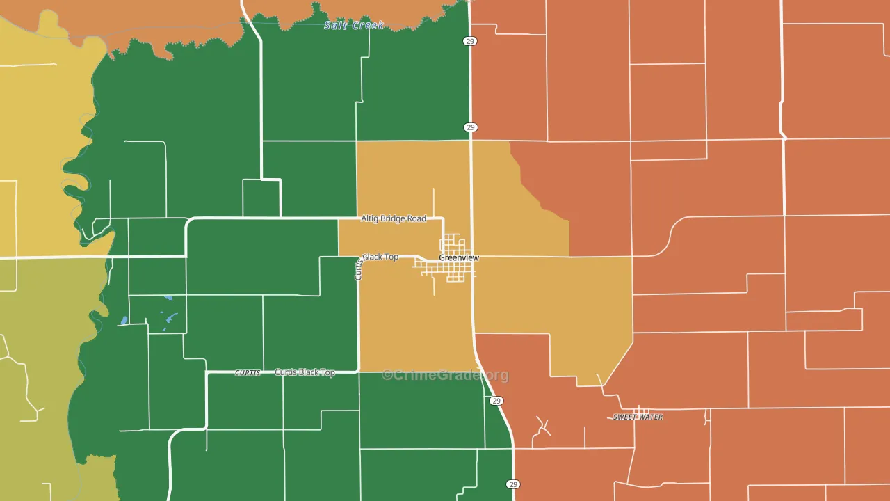 Greenview, IL Map of Burglary Rates