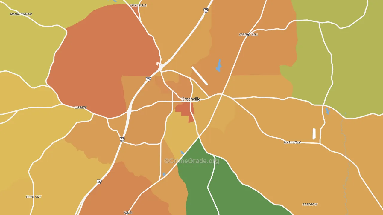 Greenville, AL Map of Burglary Rates