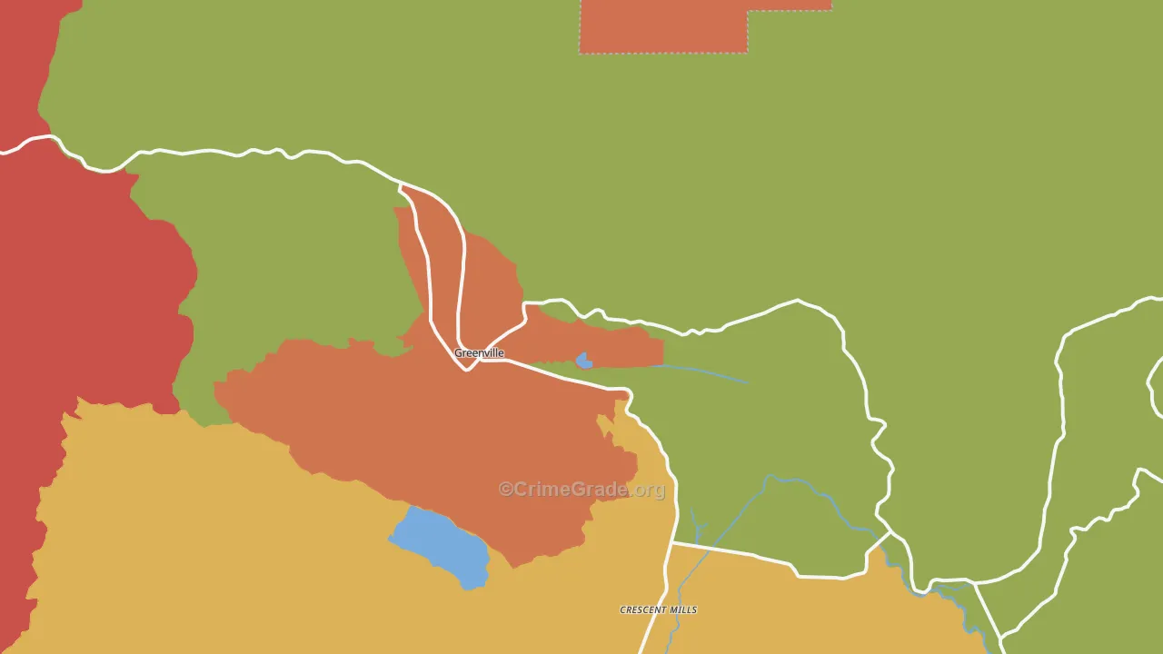 Greenville, CA Map of Burglary Rates
