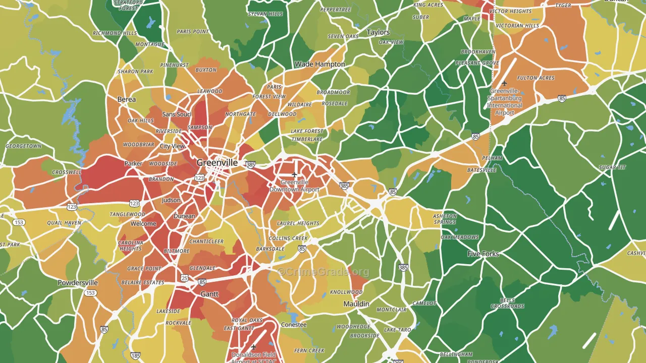 Greenville County, SC Map of Burglary Rates