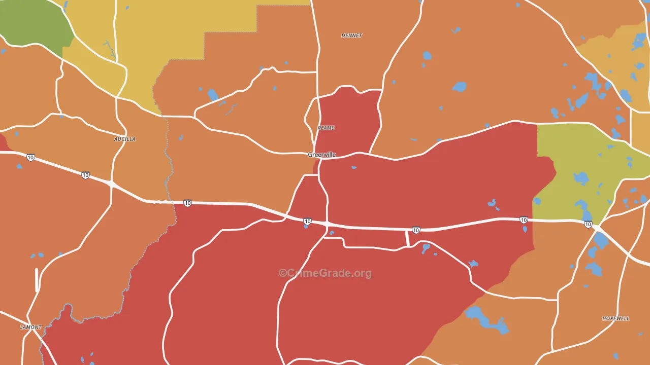 Greenville, FL Map of Burglary Rates