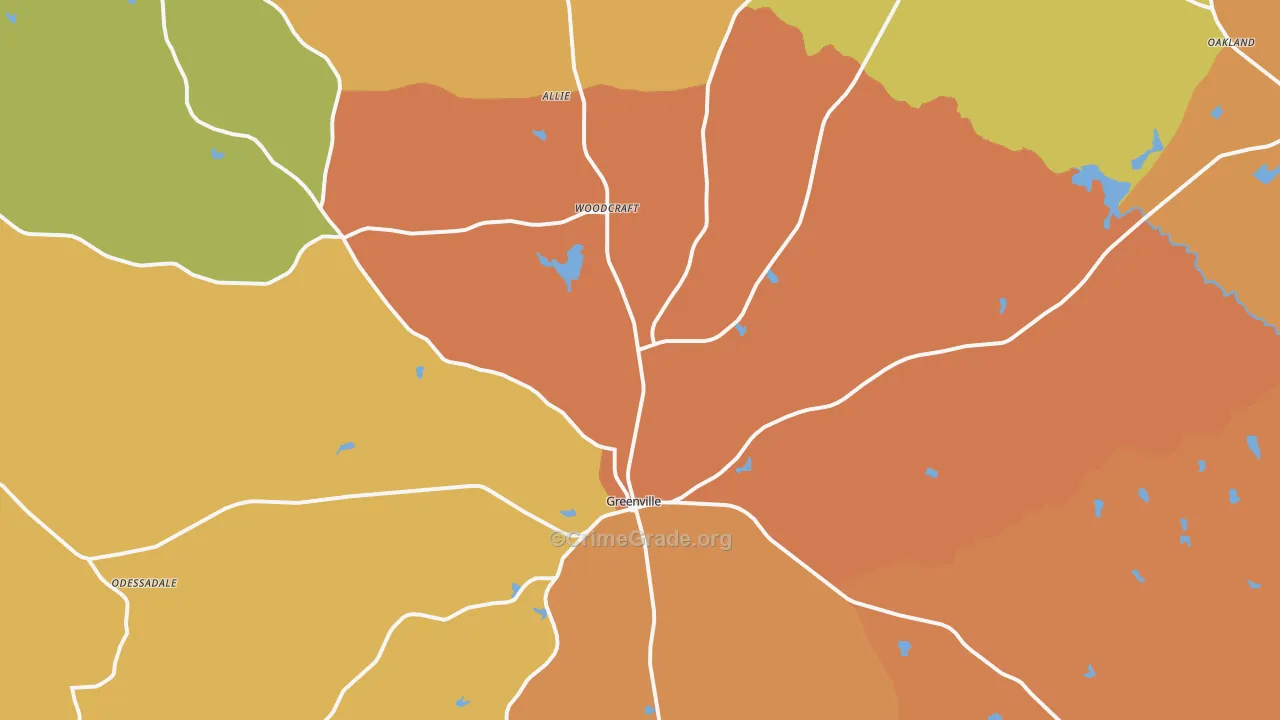 Greenville, GA Map of Burglary Rates