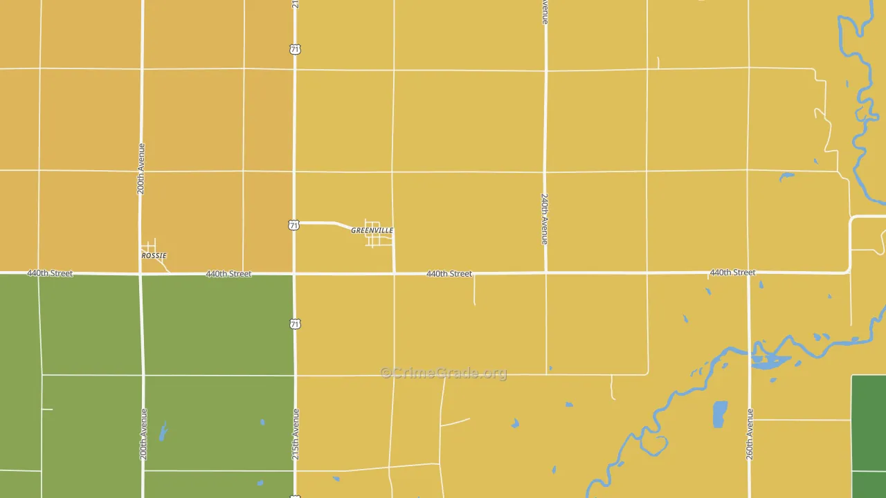 Greenville, IA Map of Burglary Rates