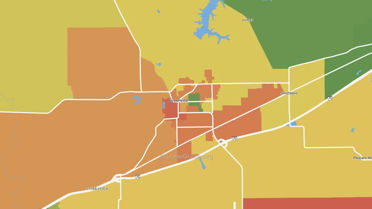Greenville, IL Map of Burglary Rates