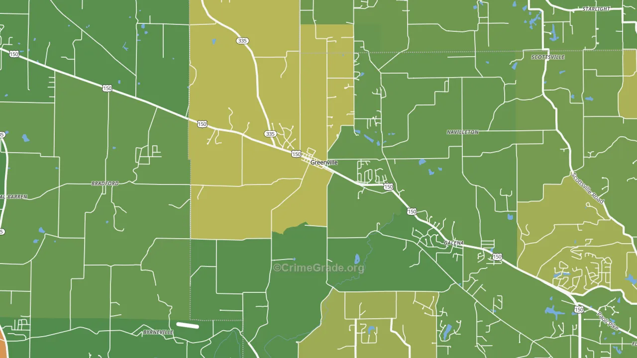 Greenville, IN Map of Burglary Rates