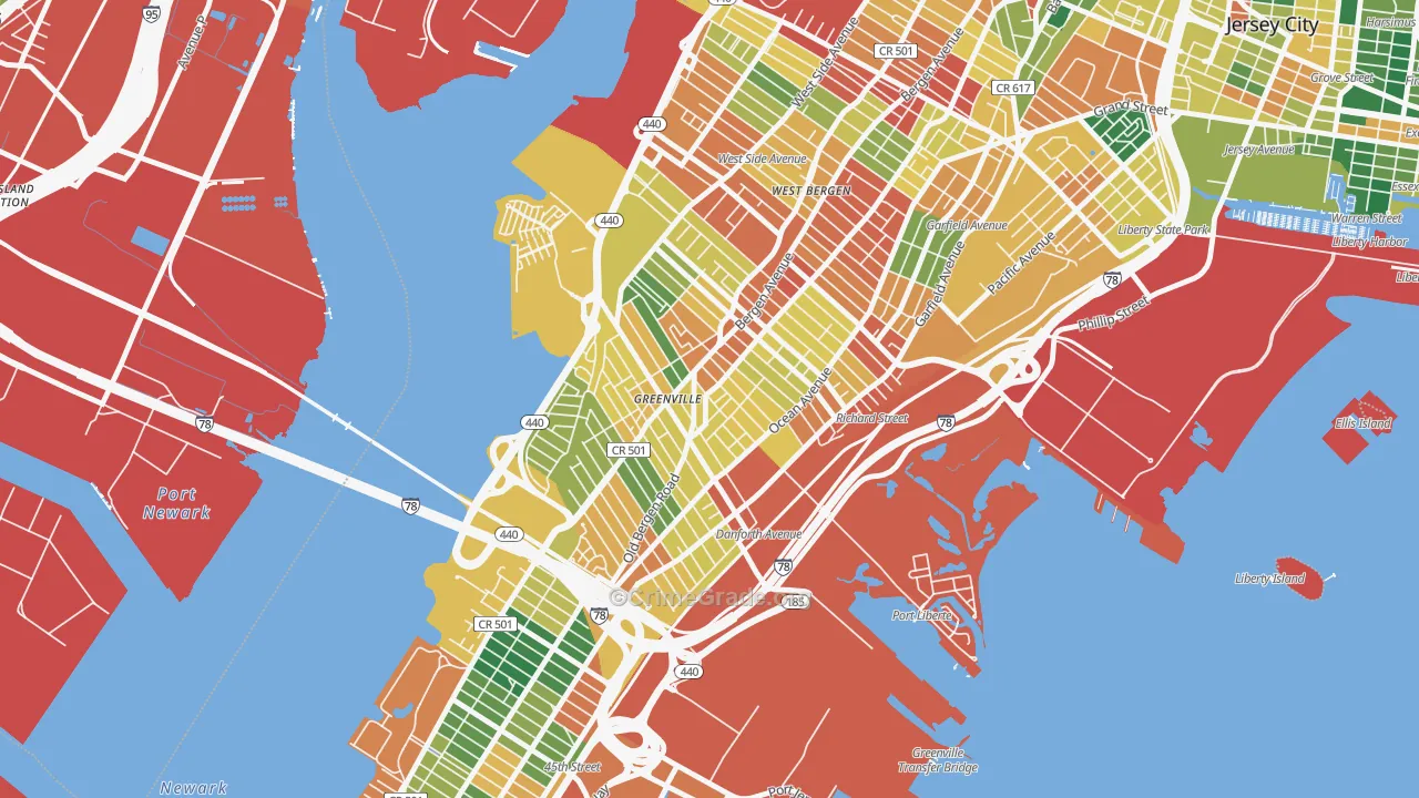 Greenville, Jersey City, NJ Map of Burglary Rates