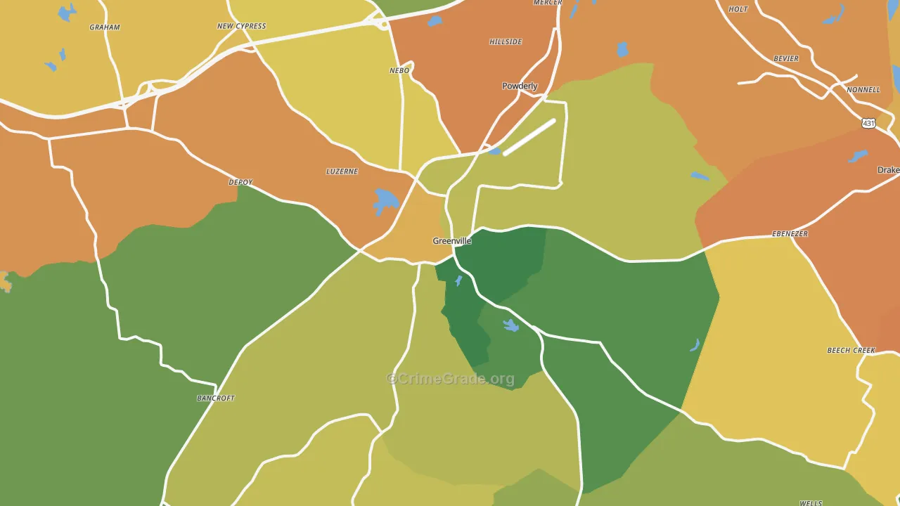 Greenville, KY Map of Burglary Rates