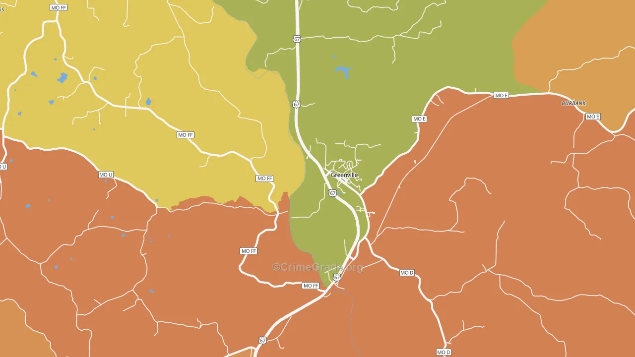 Greenville, MO Map of Burglary Rates