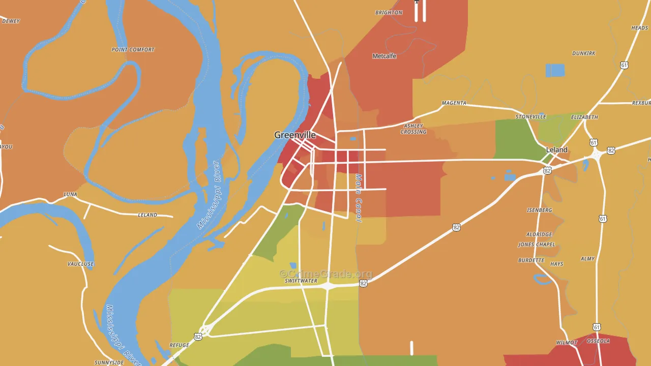 Greenville, MS Map of Burglary Rates