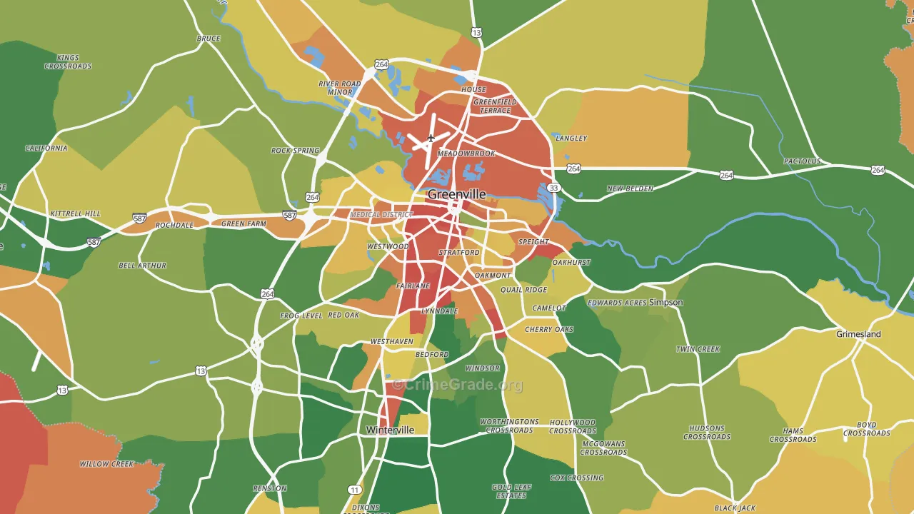 Greenville, NC Map of Burglary Rates