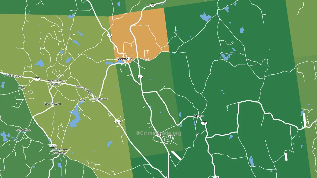 Greenville, NH Map of Burglary Rates
