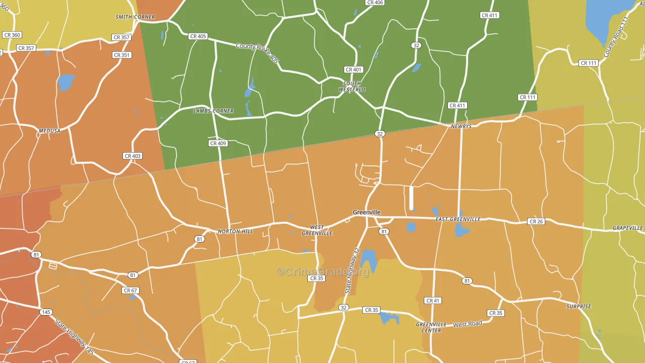 Greenville, NY Map of Burglary Rates
