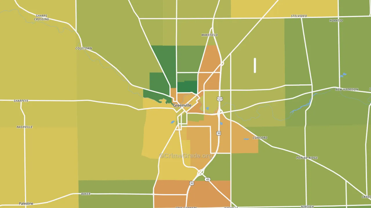 Greenville, OH Map of Burglary Rates