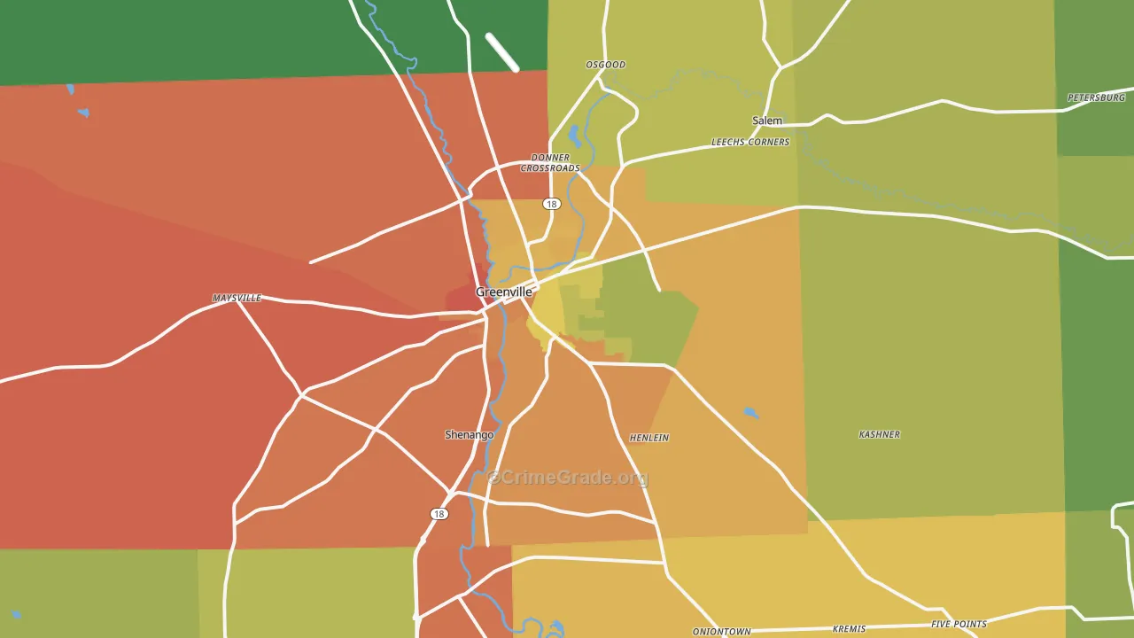Greenville, PA Map of Burglary Rates