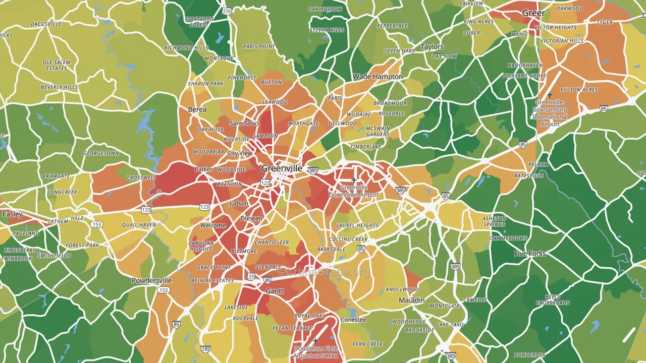 Greenville, SC Map of Burglary Rates