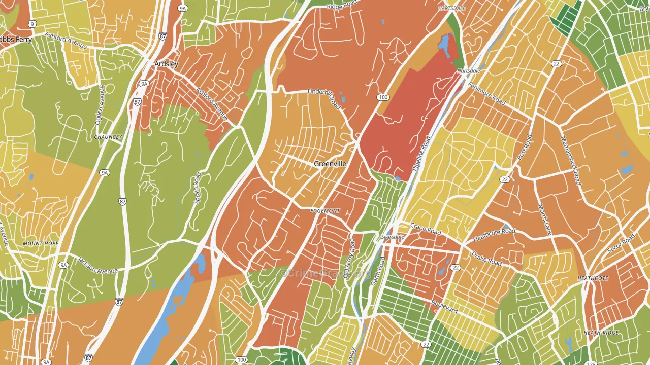 Greenville, Scarsdale, NY Map of Burglary Rates