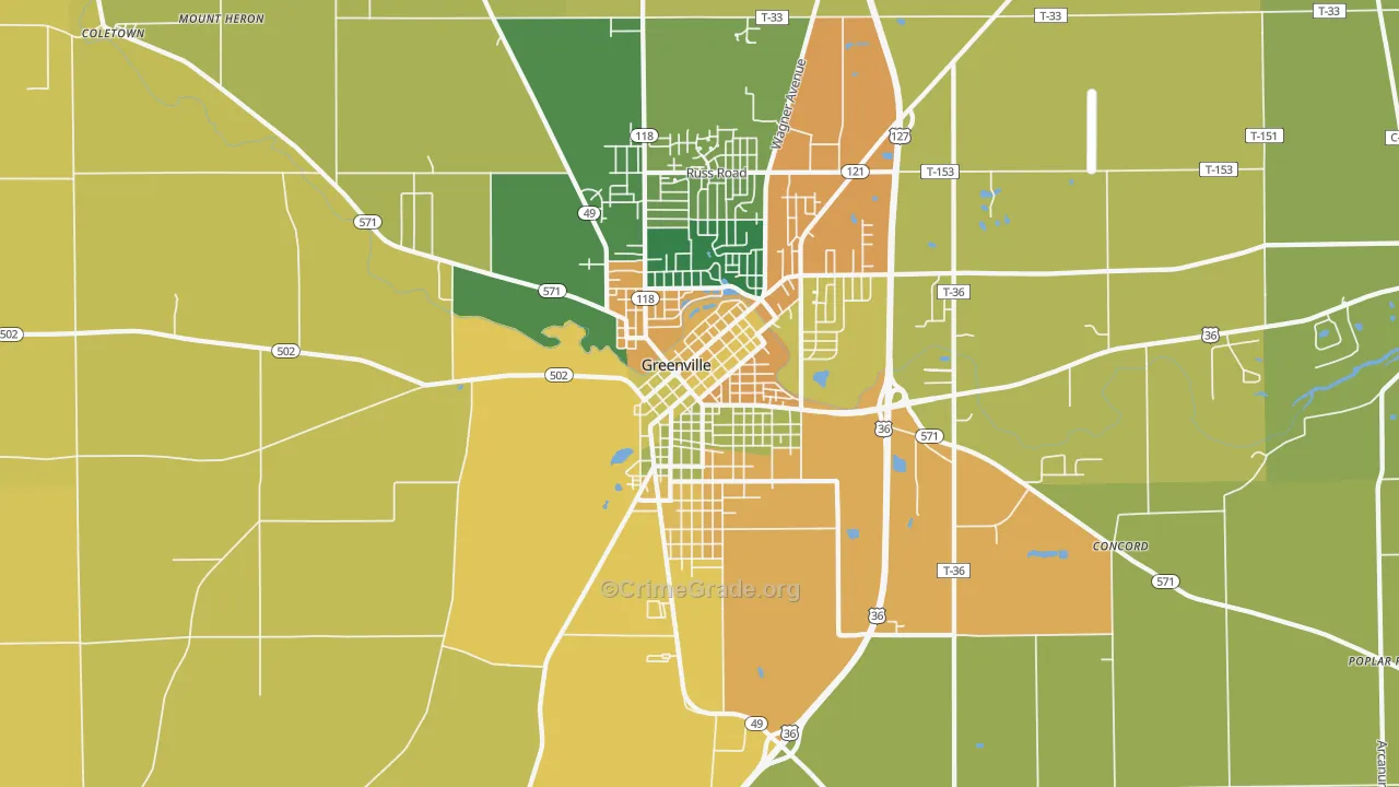 Greenville South Broadway Historic District, Greenville, OH Map of Burglary Rates