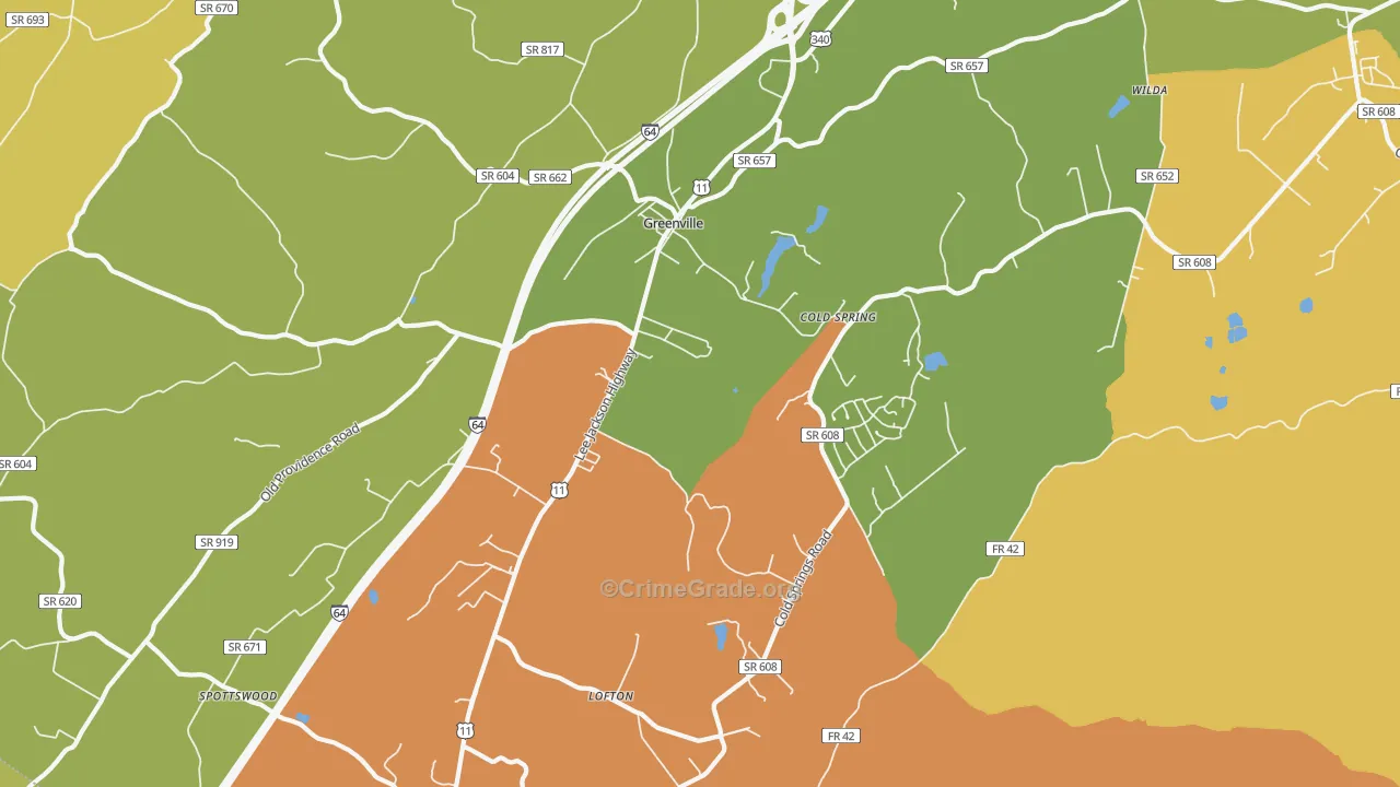 Greenville, VA Map of Burglary Rates