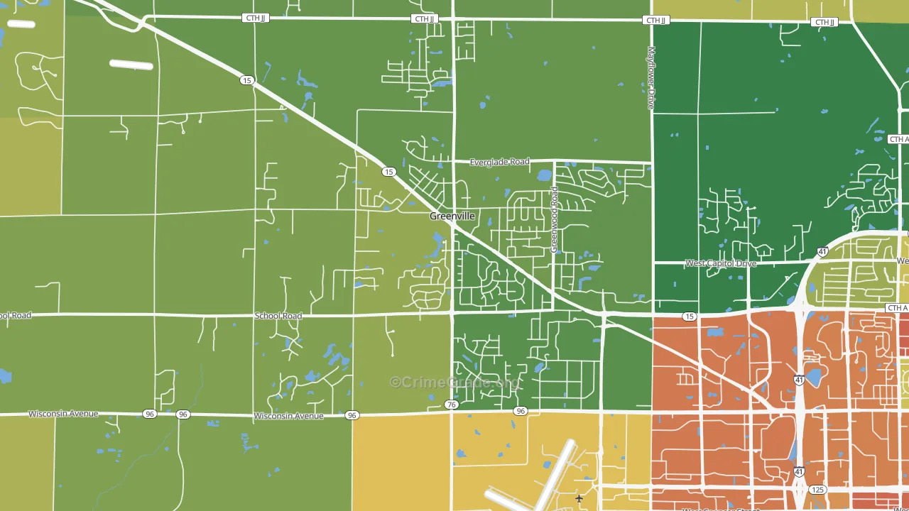 Greenville, WI Map of Burglary Rates