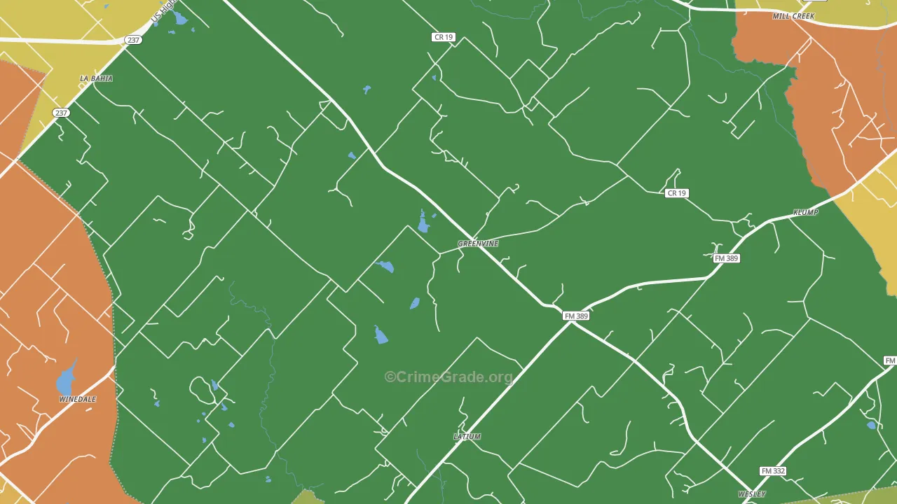Greenvine, TX Map of Burglary Rates