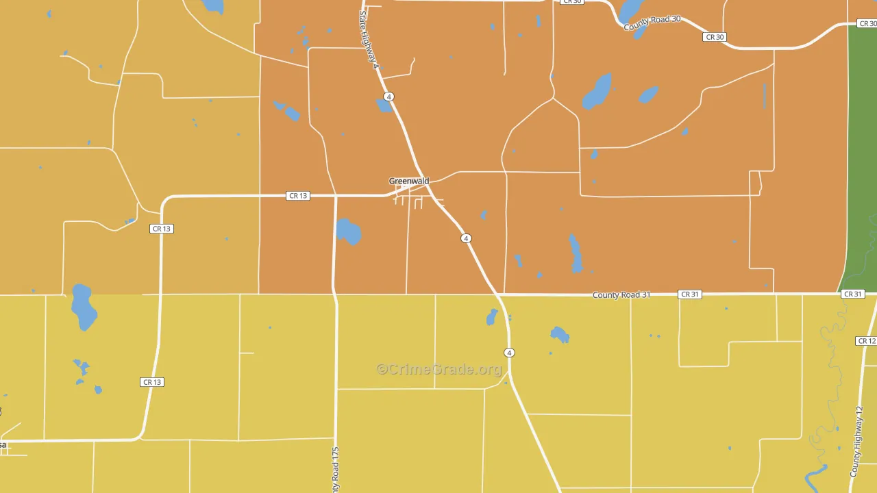 Greenwald, MN Map of Burglary Rates