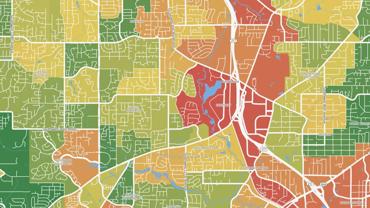 Greenway, Beaverton, OR Map of Burglary Rates