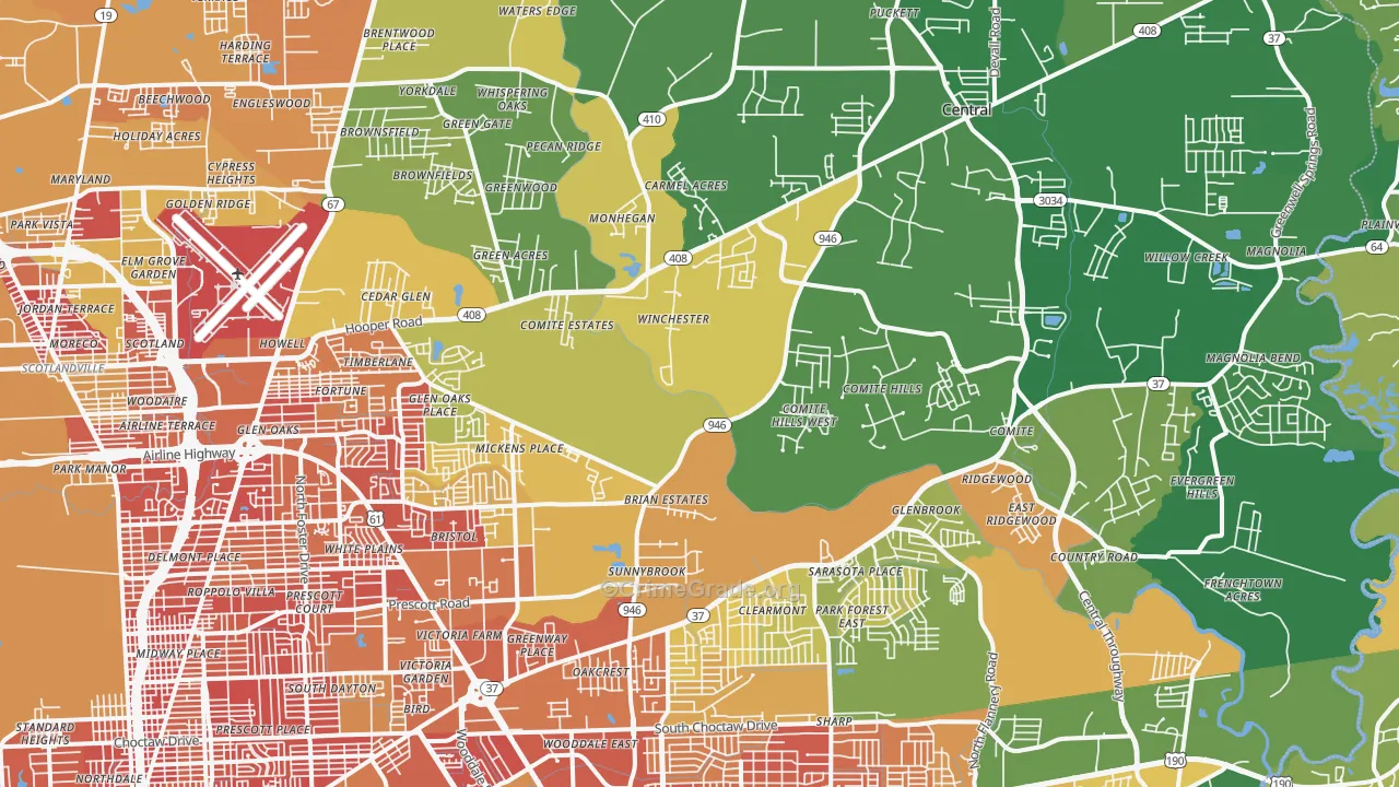 Greenwell Springs-Central Area, Baton Rouge, LA Map of Burglary Rates