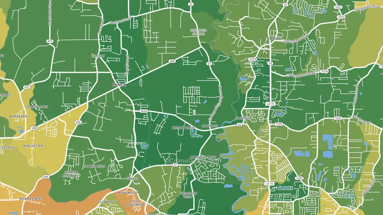 Greenwell Springs, LA Map of Burglary Rates