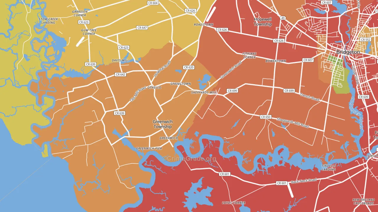 Greenwich, NJ Map of Burglary Rates