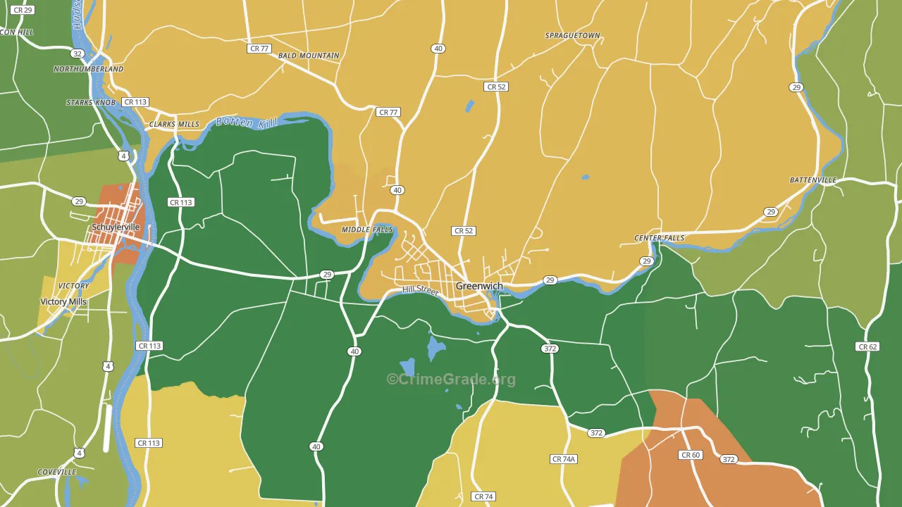 Greenwich, NY Map of Burglary Rates
