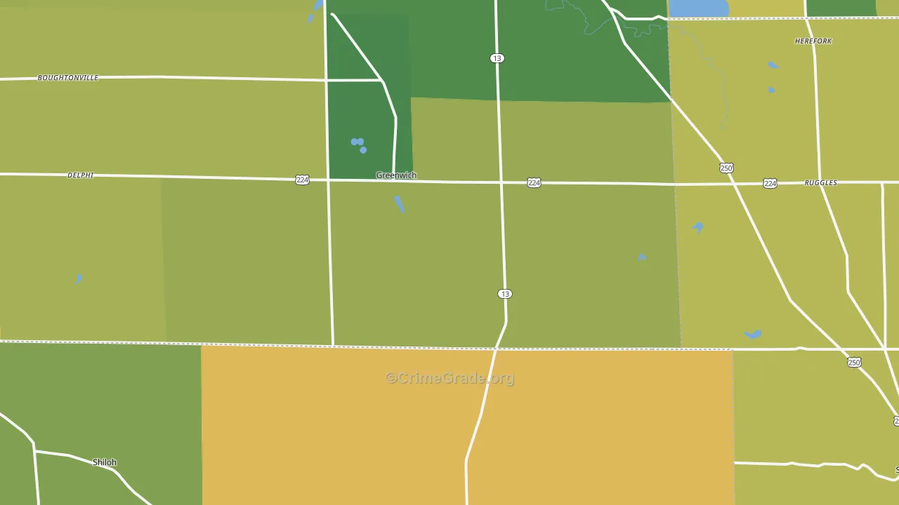 Greenwich, OH Map of Burglary Rates