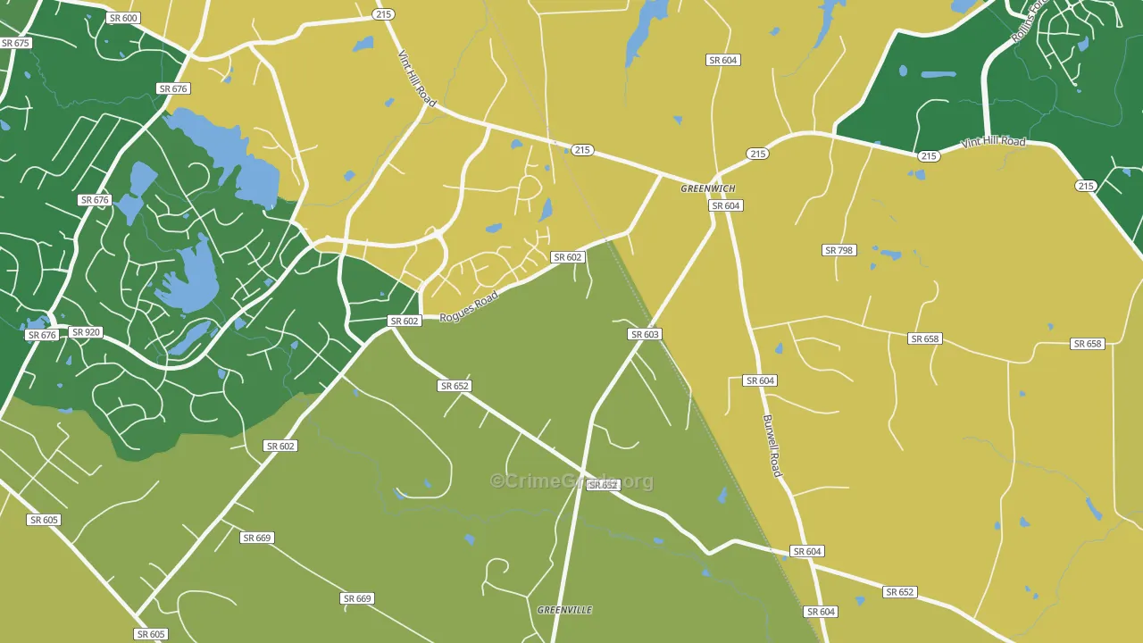 Greenwich, VA Map of Burglary Rates