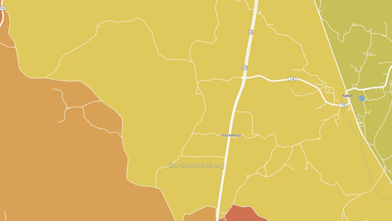 Greenwood, AL Map of Burglary Rates