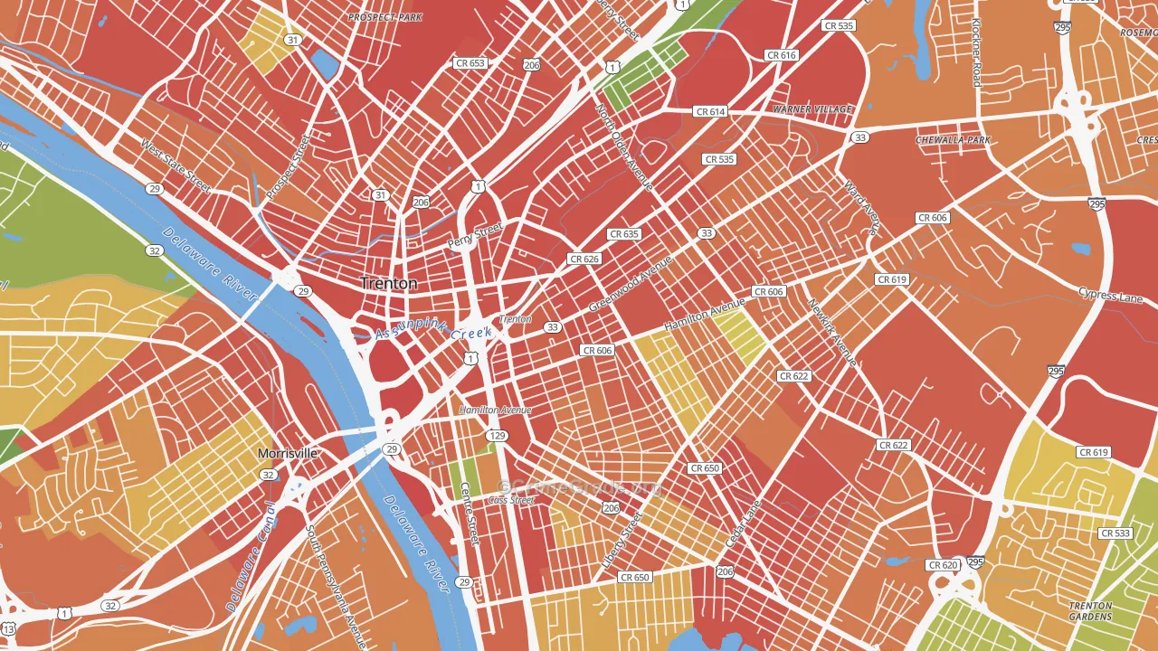 Greenwood and Hamilton, Trenton, NJ Map of Burglary Rates