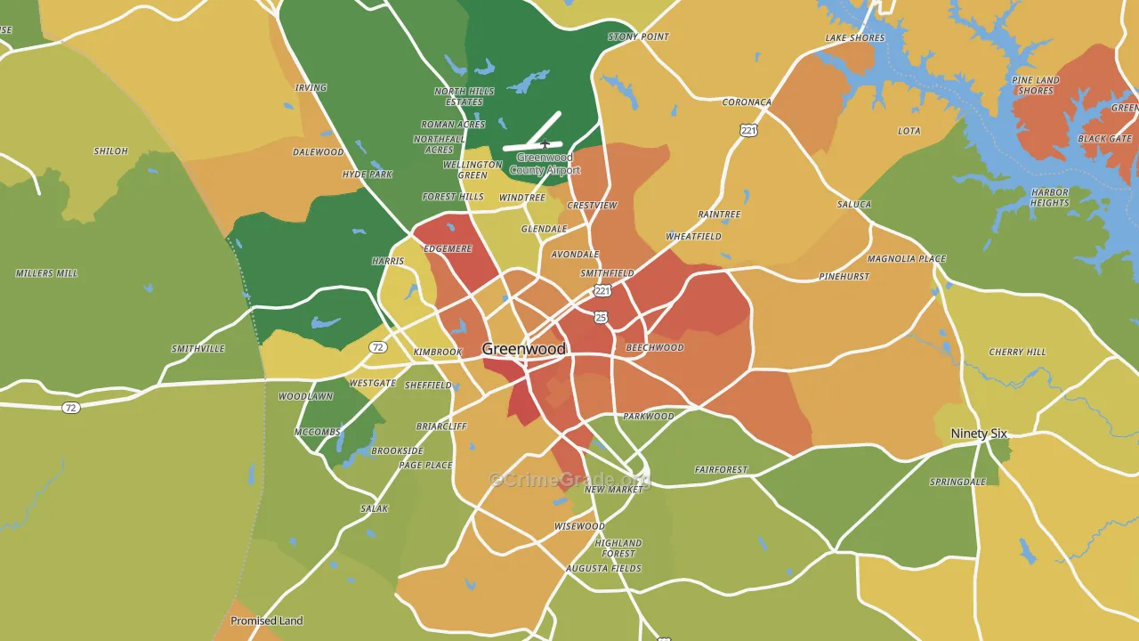 Greenwood County, SC Map of Burglary Rates