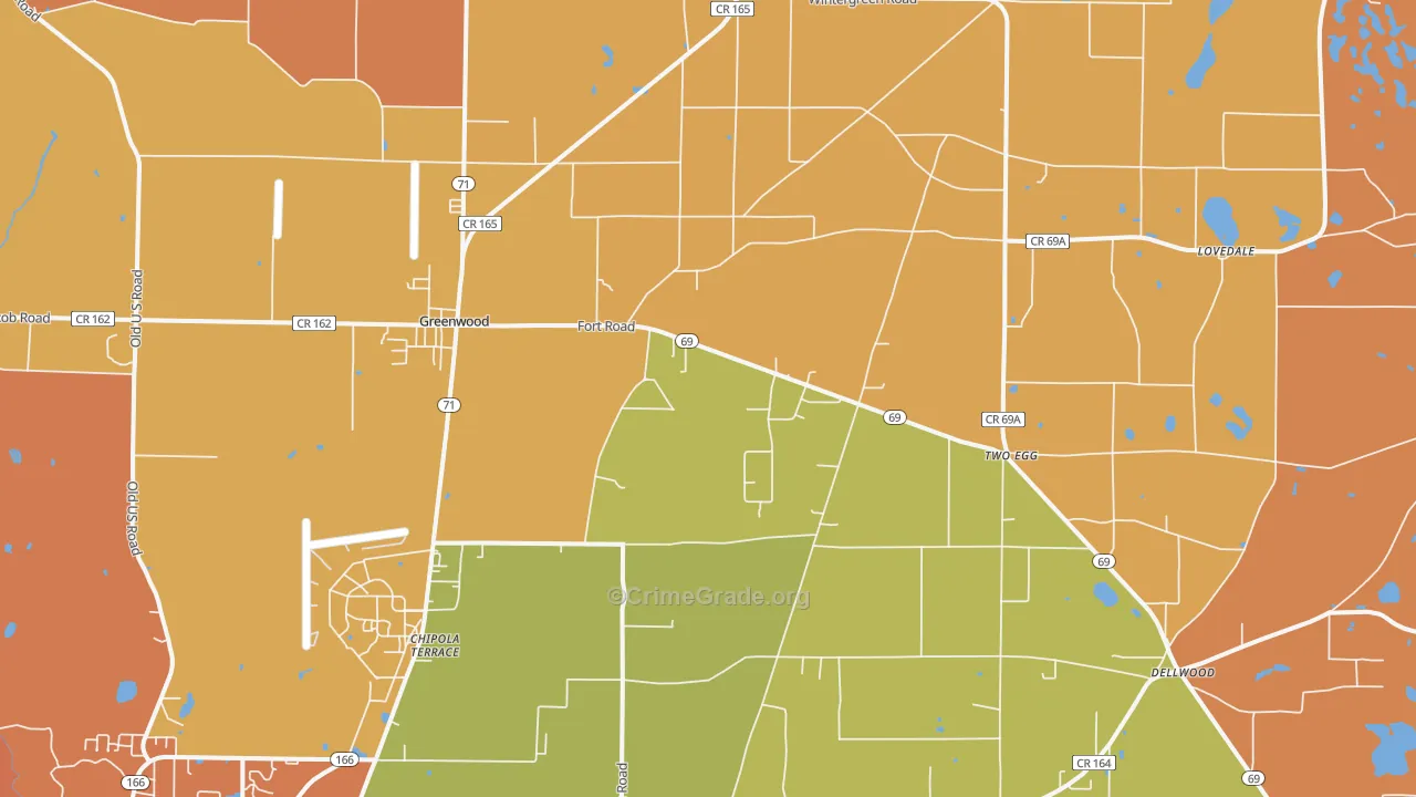 Greenwood, FL Map of Burglary Rates