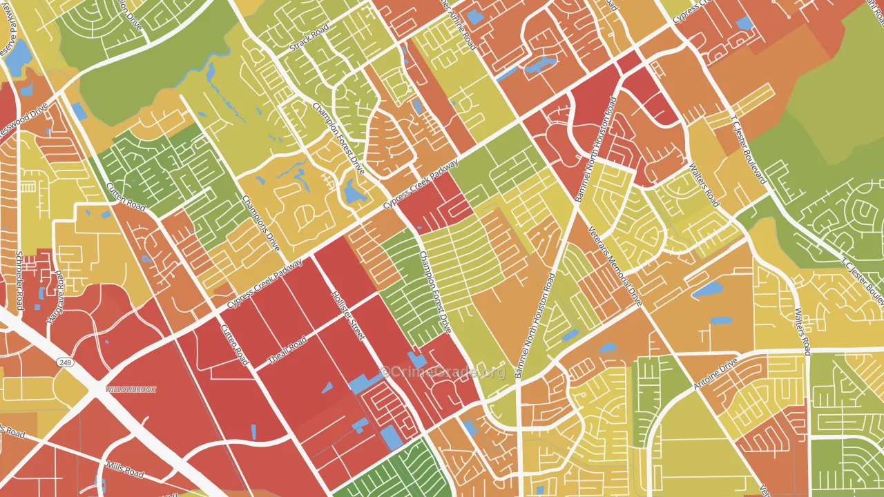 Greenwood Forest, Houston, TX Map of Burglary Rates