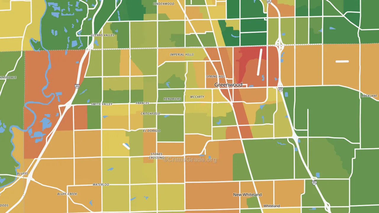 Greenwood, IN Map of Burglary Rates