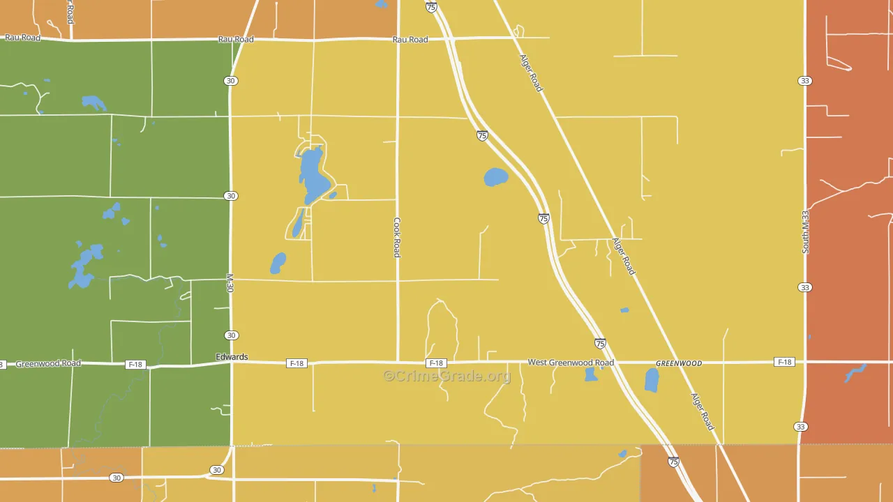 Greenwood, MI Map of Burglary Rates